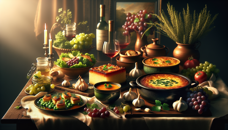 Plat en G - Gourmet sélection Français : salade verte, gazpacho, gratin dauphinois, coq au vin.