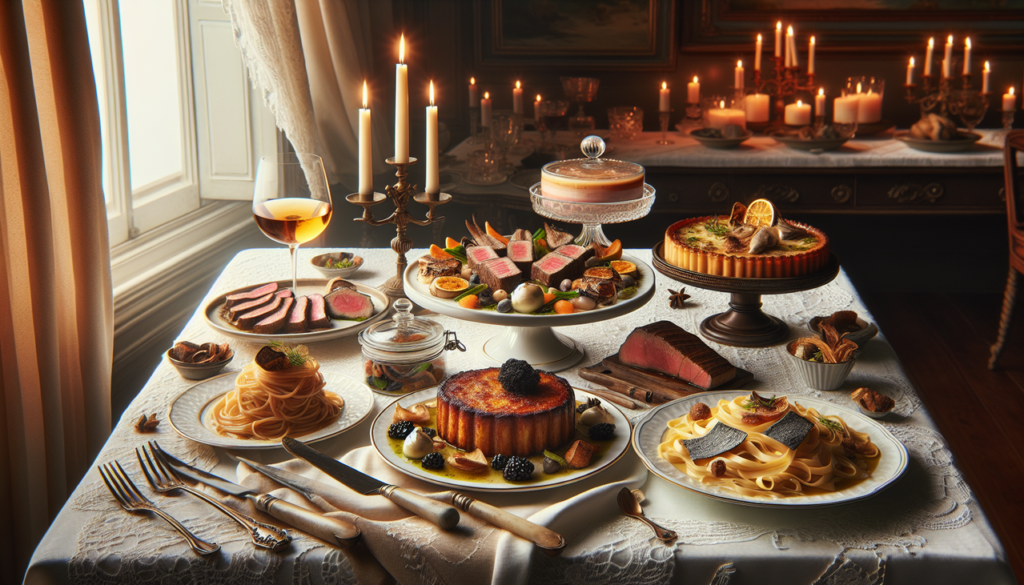 Plat en T : Buffet français avec Tartiflette, Tournedos Rossini, Tagliatelle au saumon, Terrine de poisson.