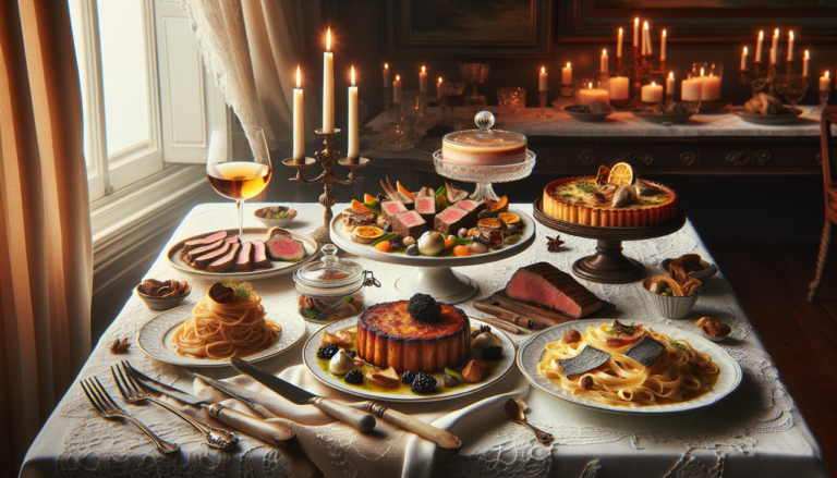 Plat en T : Buffet français avec Tartiflette, Tournedos Rossini, Tagliatelle au saumon, Terrine de poisson.