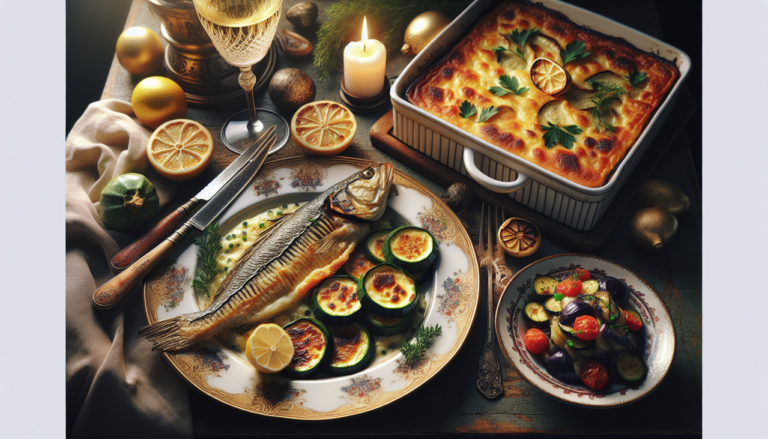 Plat en Z: Zucchini gratin, zaalouk, filet de Zander.