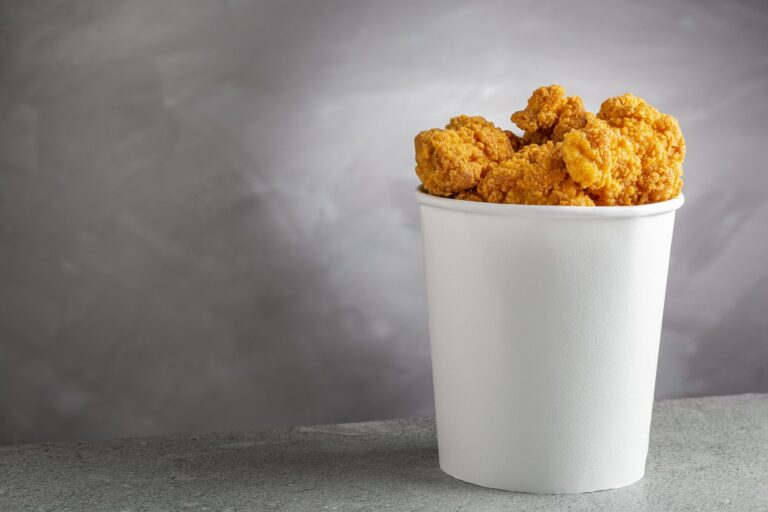 Crispy fried chicken in the bucket. Chicken bucket.
