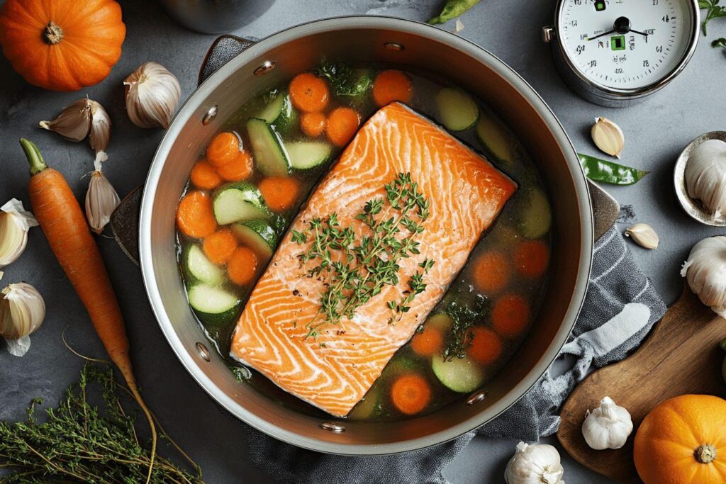 Comment réussir un saumon au court bouillon juste dans le temps ?