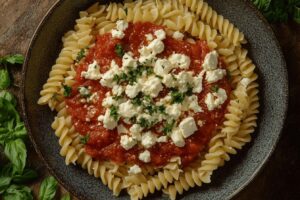 Comment transformer des pâtes à la tomate en un plat gourmet avec de la feta ?